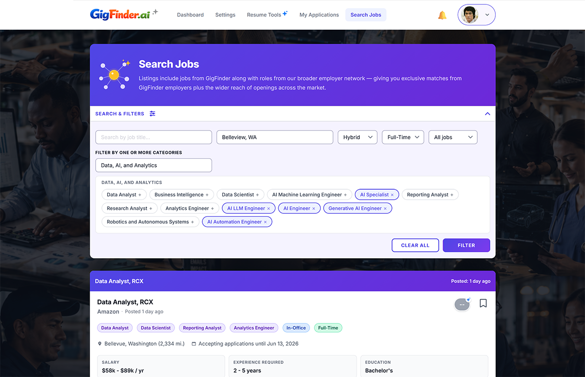 GigFinder.ai member search jobs view